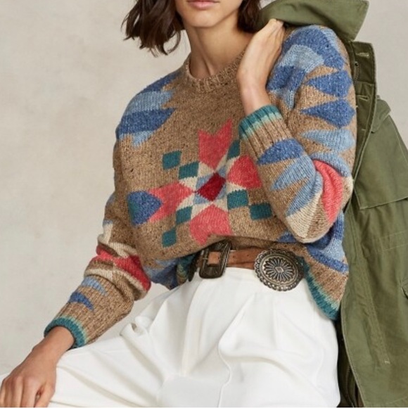 Polo Ralph Lauren Southwestern Wool Blend Sweater‎ Tan Pink Size XXL NWT $298 - Picture 1 of 12